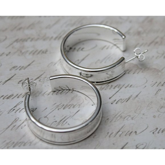 New Hoop with Posts Sterling Silver 925 Earrings E74 - Picture 3 of 5